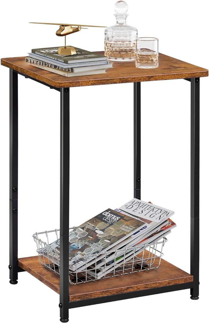 Pair of Small End Tables with Open Storage and Durable Metal Frame