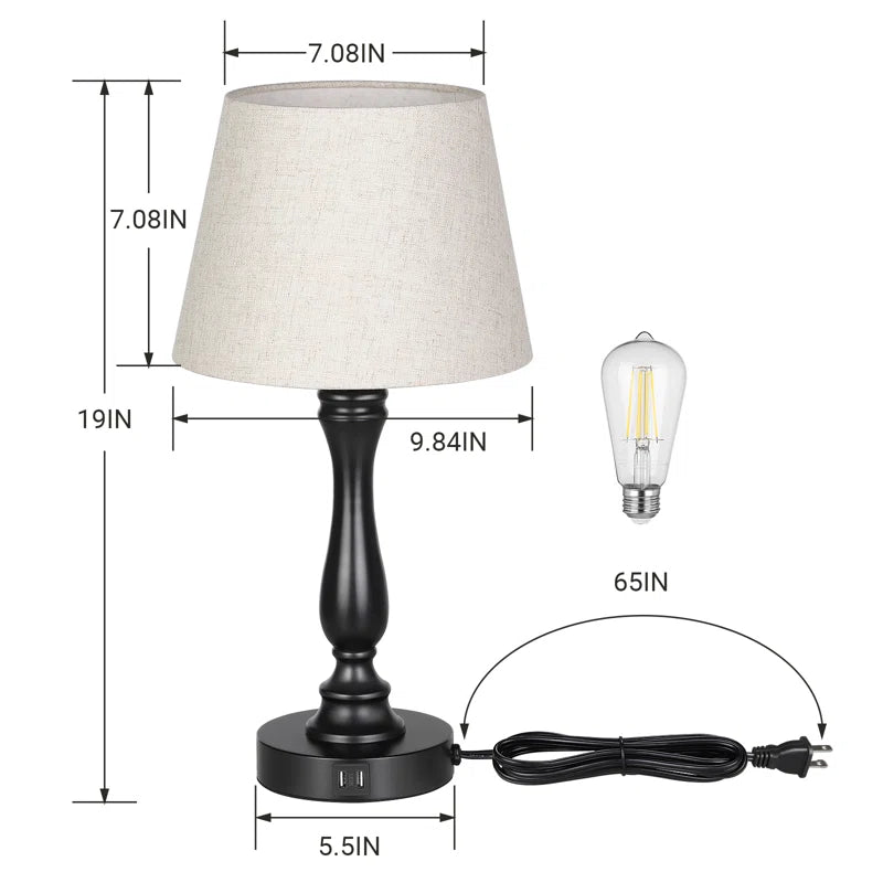 19" Black Table Lamp with USB Port and Touch Control by Labounty