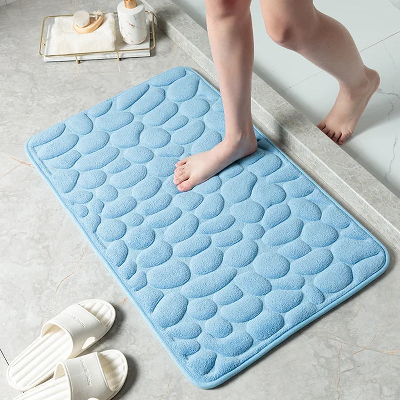 Embossed Cobblestone Memory Foam Bathroom Bath Mat with Non-Slip Backing