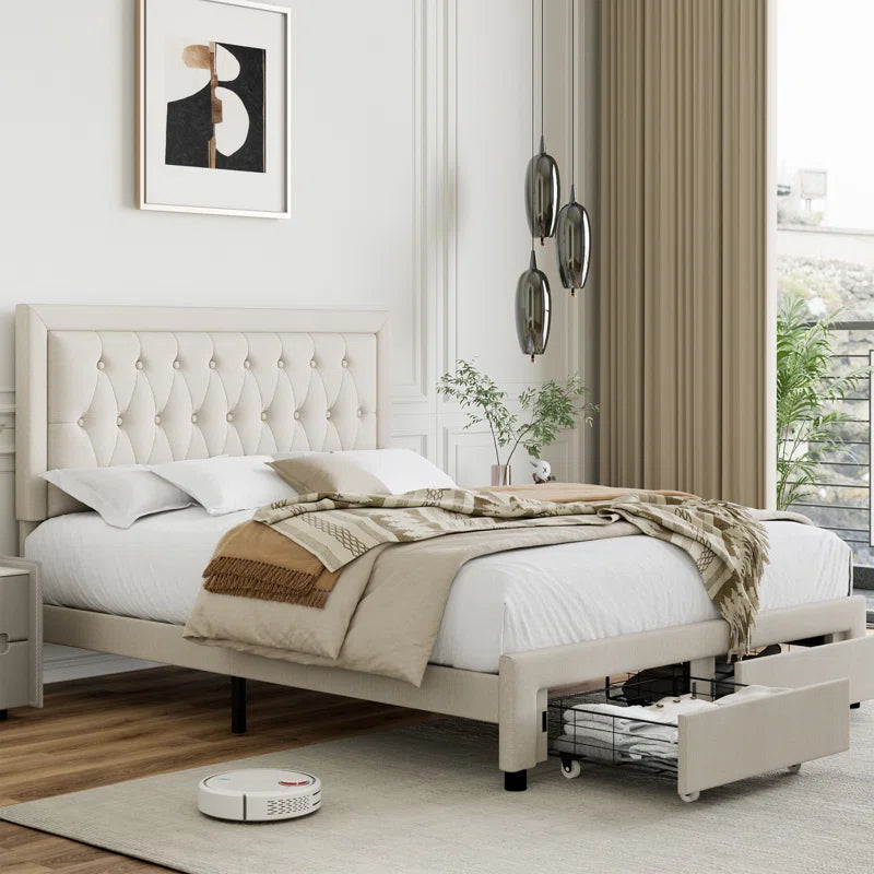 Upholstered Platform Bed with 2 Storage Drawers