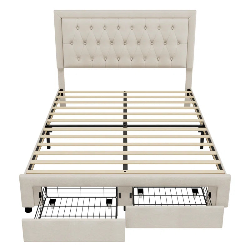 Upholstered Platform Bed with 2 Storage Drawers