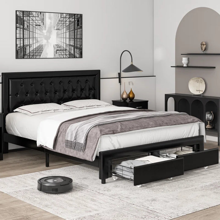 Upholstered Platform Bed with 2 Storage Drawers