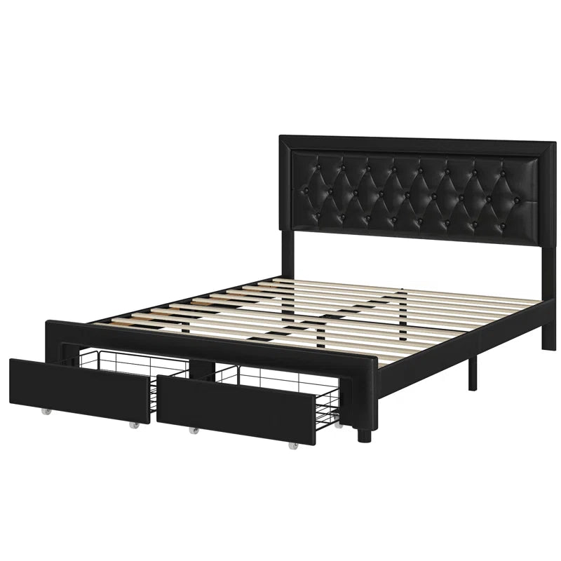 Upholstered Platform Bed with 2 Storage Drawers