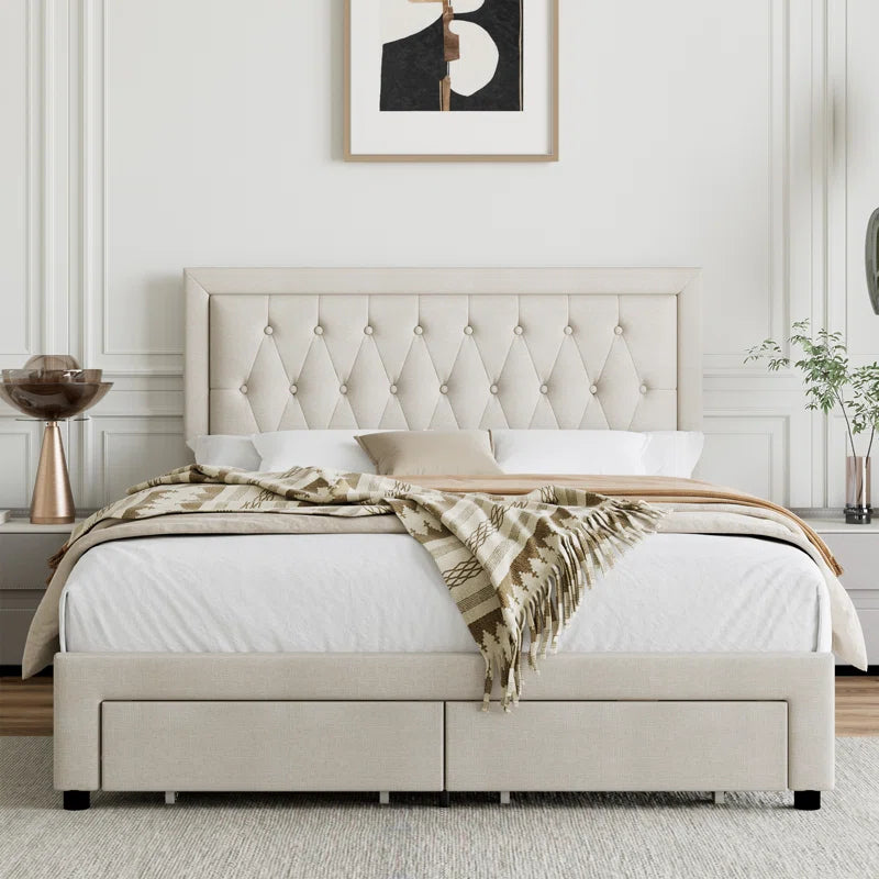 Upholstered Platform Bed with 2 Storage Drawers