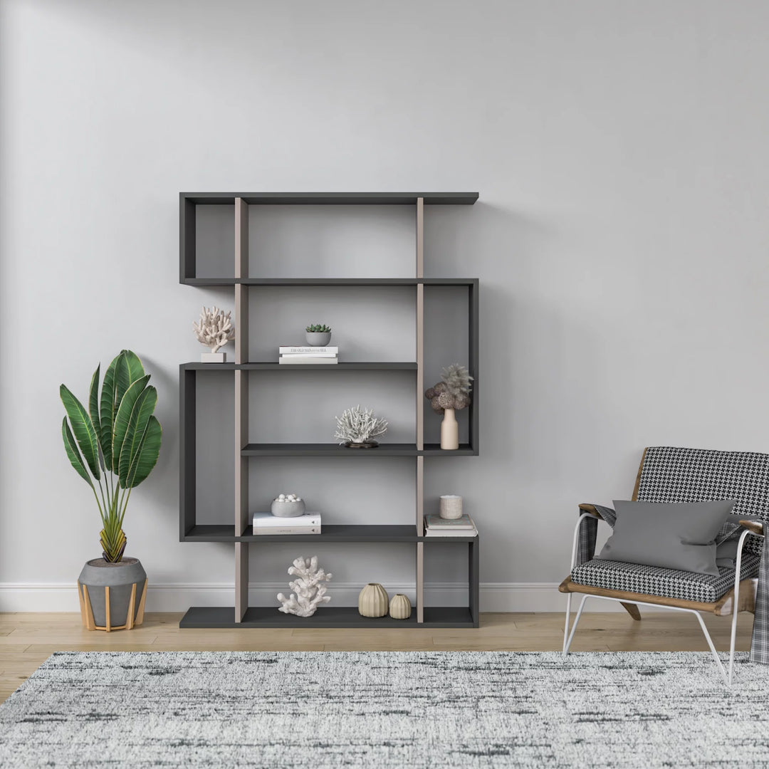 Furniture Multiple Tier Open Shelf Anthracite Light Mocha Blair Modern Bookcase