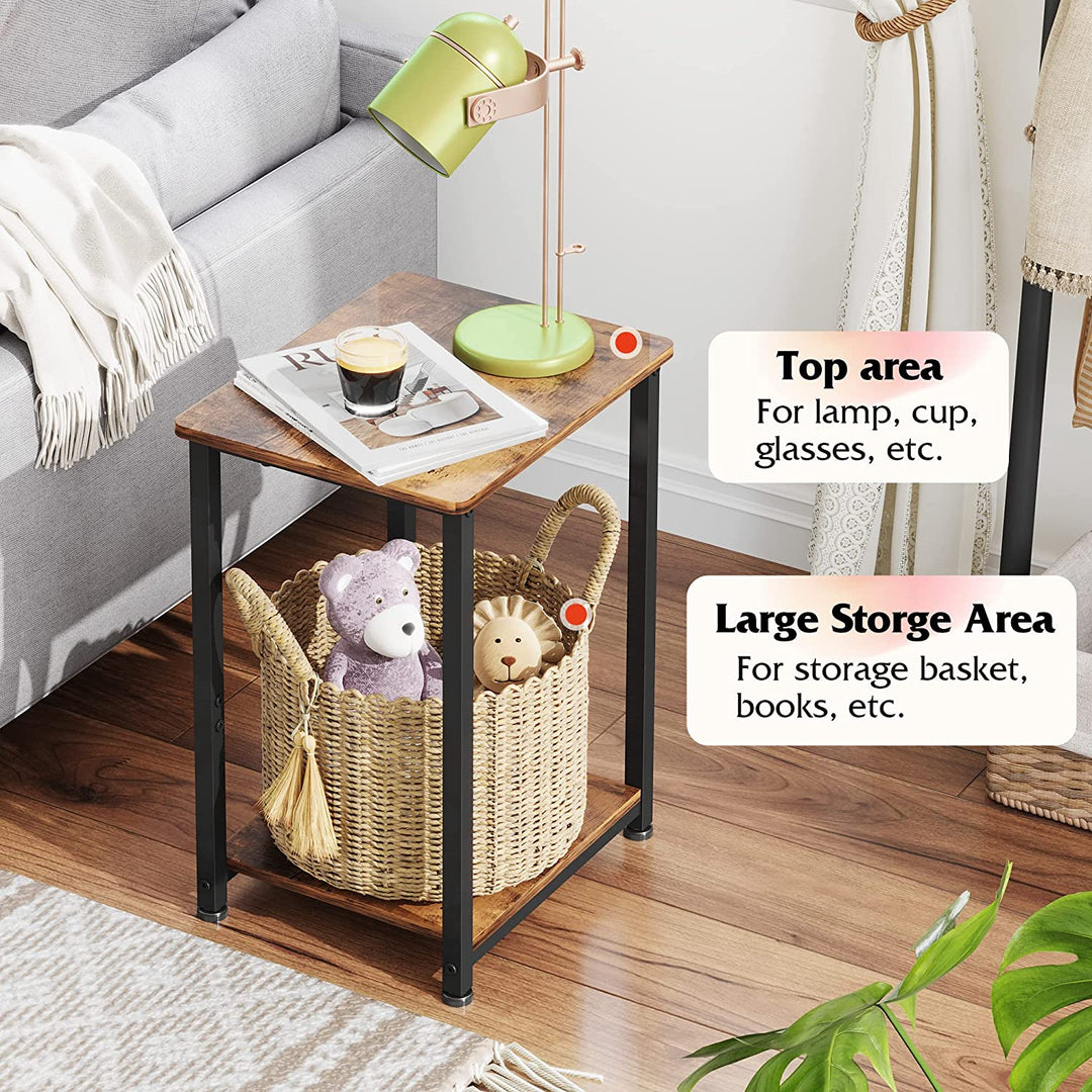 Pair of Small End Tables with Open Storage and Durable Metal Frame