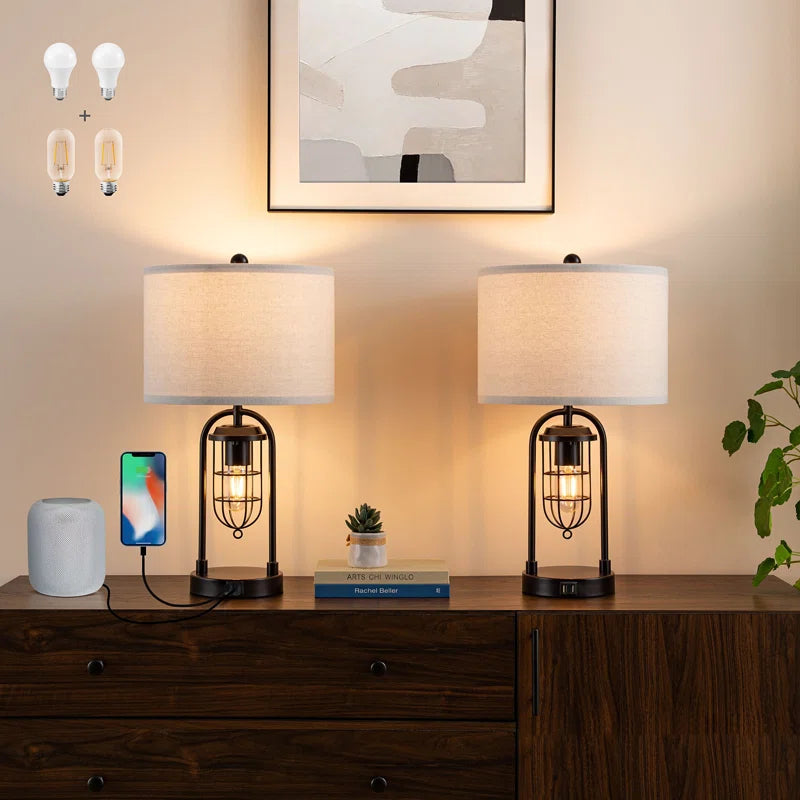 21.5" Table Lamp Set with Night Light and USB Ports