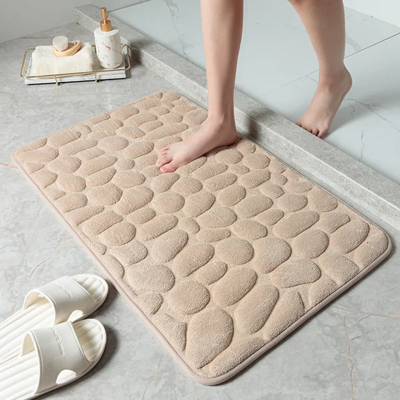 Embossed Cobblestone Memory Foam Bathroom Bath Mat with Non-Slip Backing