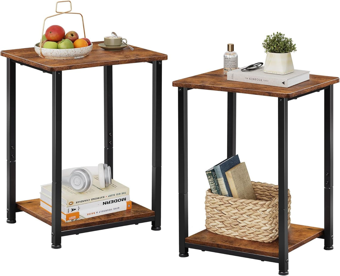 Pair of Small End Tables with Open Storage and Durable Metal Frame