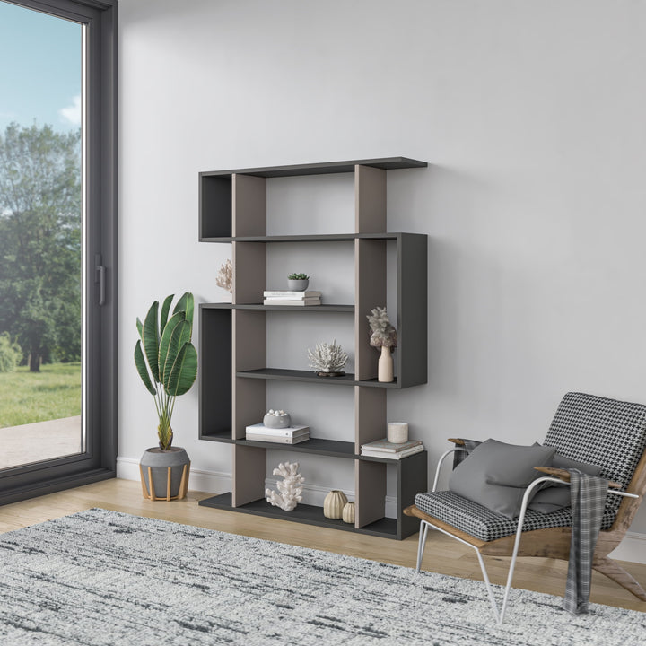 Furniture Multiple Tier Open Shelf Anthracite Light Mocha Blair Modern Bookcase