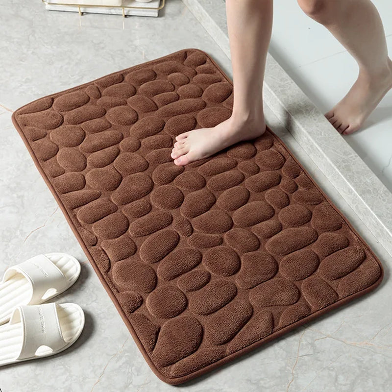 Embossed Cobblestone Memory Foam Bathroom Bath Mat with Non-Slip Backing