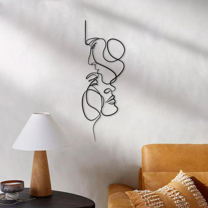 Abstract Iron Wall Sculpture - Minimalist Face Lines Wall Hanging Decoration