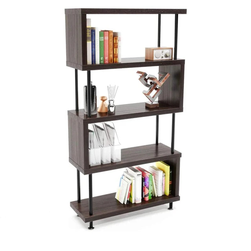 5-Tier Wooden Z-Shaped Bookcase for Home Office and Living Room