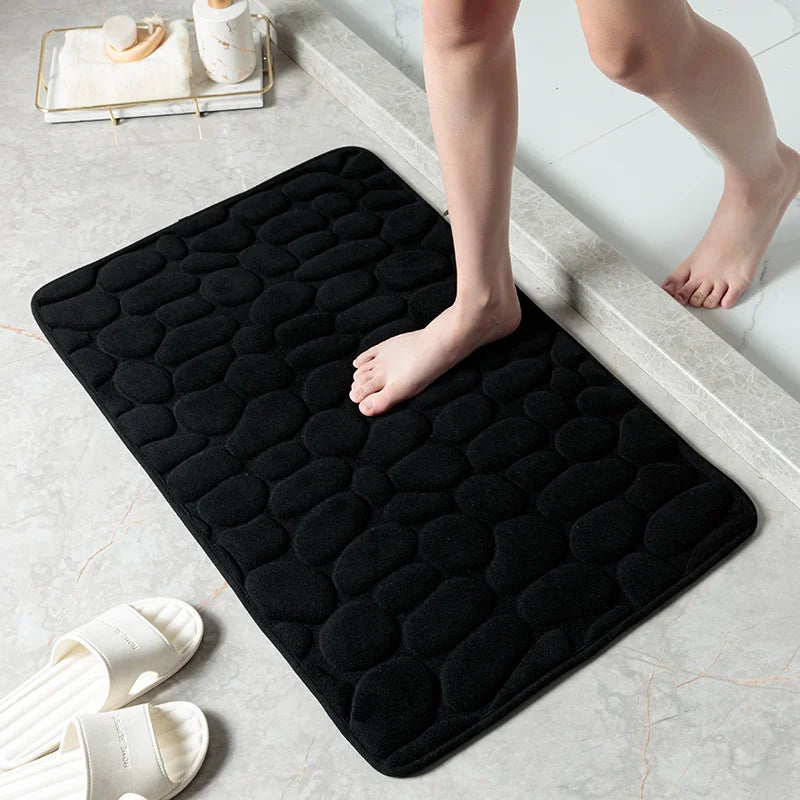 Embossed Cobblestone Memory Foam Bathroom Bath Mat with Non-Slip Backing