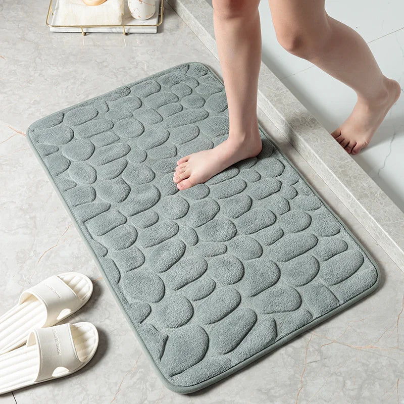 Embossed Cobblestone Memory Foam Bathroom Bath Mat with Non-Slip Backing