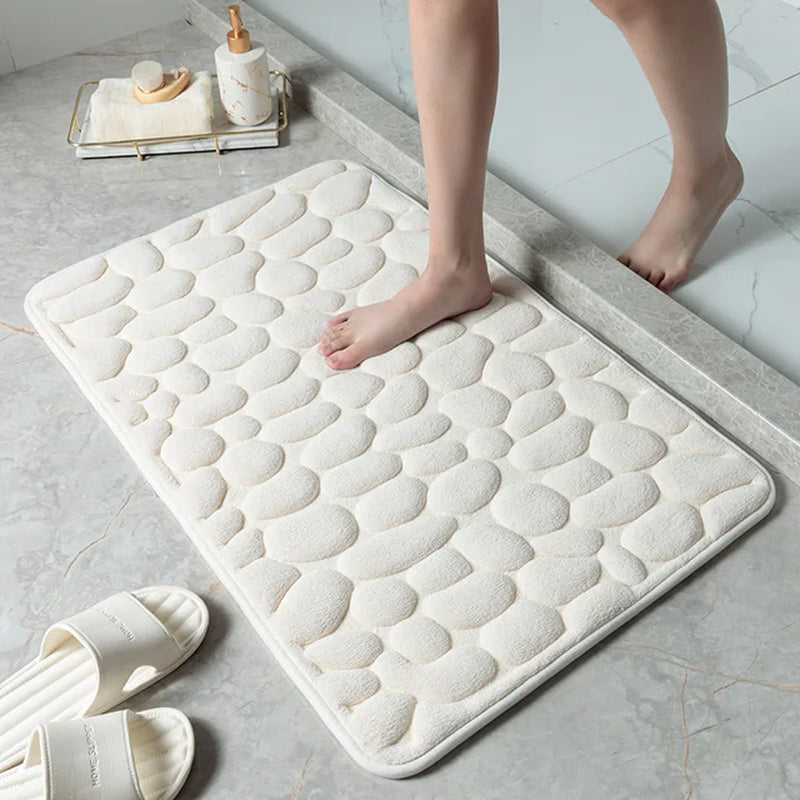 Embossed Cobblestone Memory Foam Bathroom Bath Mat with Non-Slip Backing