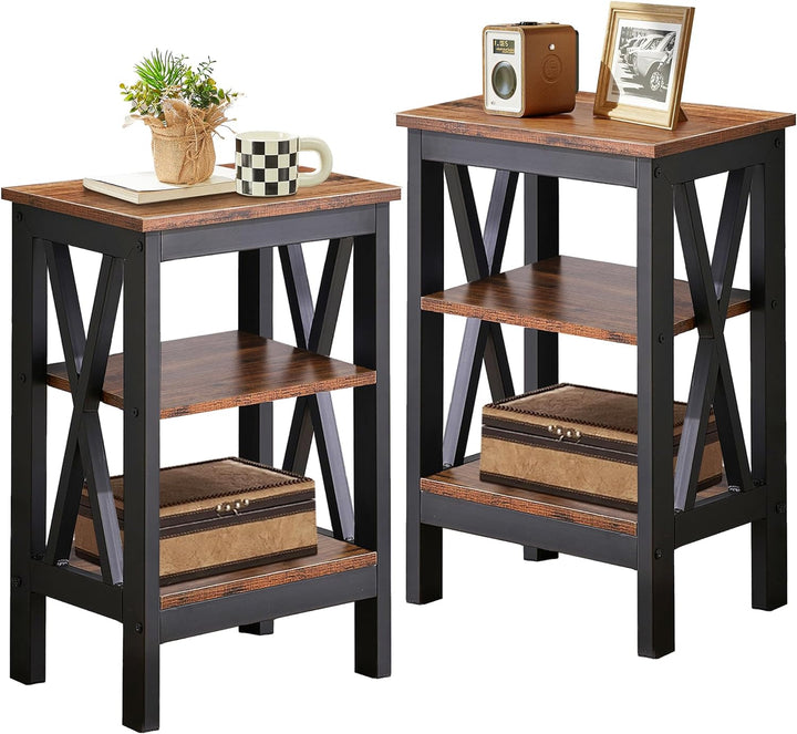 X-Design Nightstands with Storage Shelf, Set of 2 - Brown