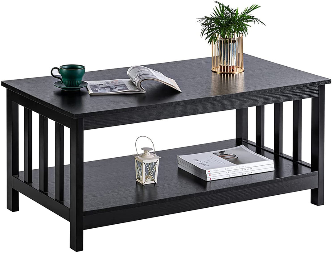 40" Black Wood Coffee Table with Shelf - Mission Style