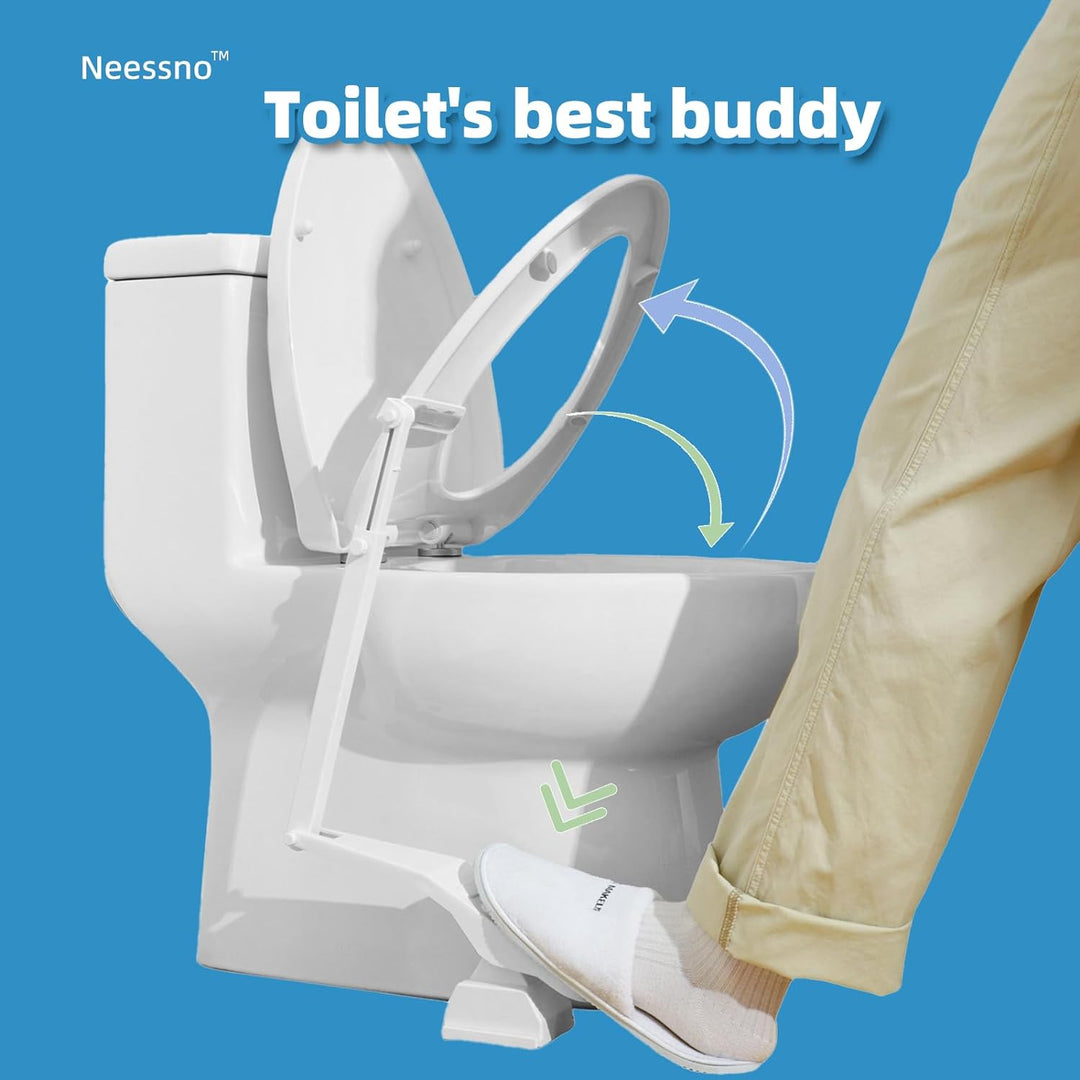 Touch-Free Toilet Seat Lifter with Foot Pedal and Waterproof Adhesive