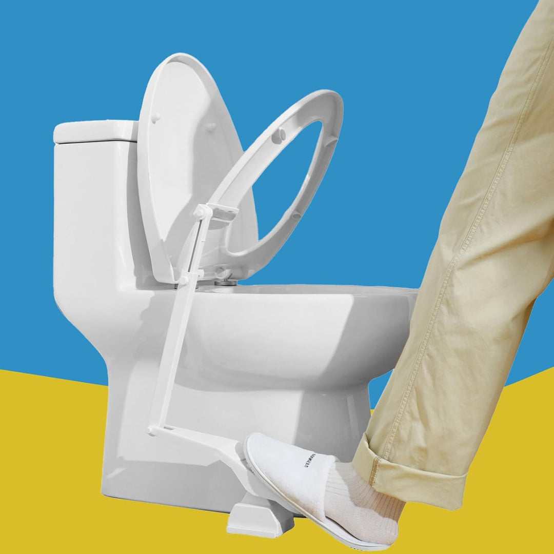 Touch-Free Toilet Seat Lifter with Foot Pedal and Waterproof Adhesive