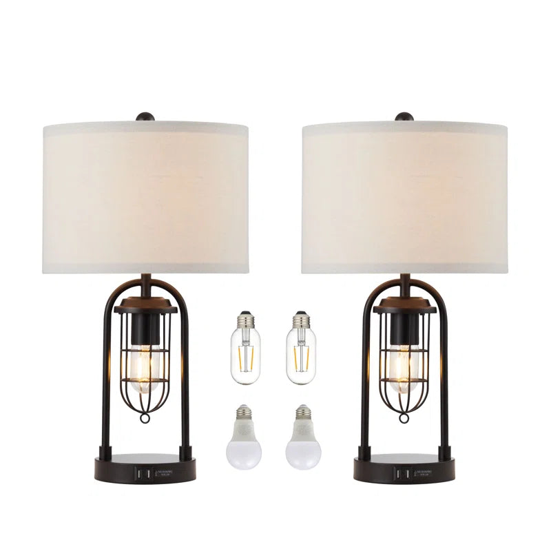 21.5" Table Lamp Set with Night Light and USB Ports