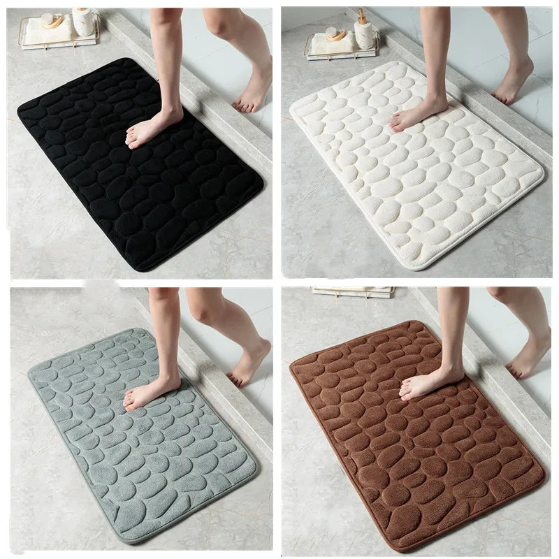 Embossed Cobblestone Memory Foam Bathroom Bath Mat with Non-Slip Backing