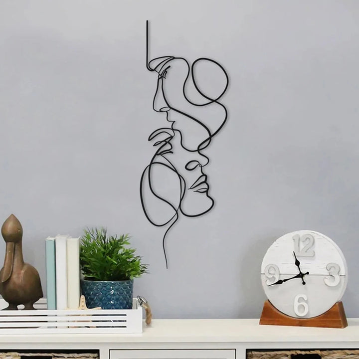 Abstract Iron Wall Sculpture - Minimalist Face Lines Wall Hanging Decoration