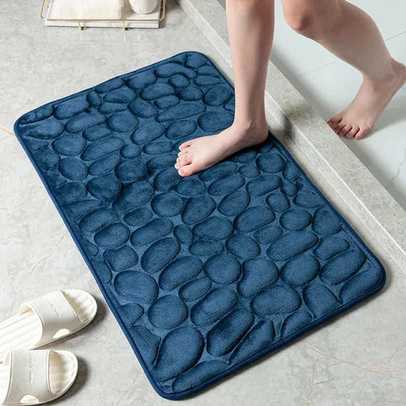 Embossed Cobblestone Memory Foam Bathroom Bath Mat with Non-Slip Backing