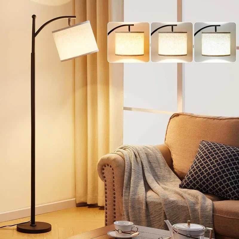 Floor Lamps for Living Room with 3 Color Temperatures, Standing Lamp Silver with Adjustable White Shade, Tall Lamps