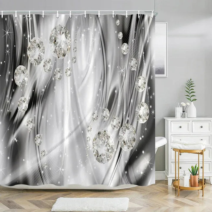 "White Floral 3D Style Shower Curtain Set with Bath Rug - Elegant Home Bathroom Decor"