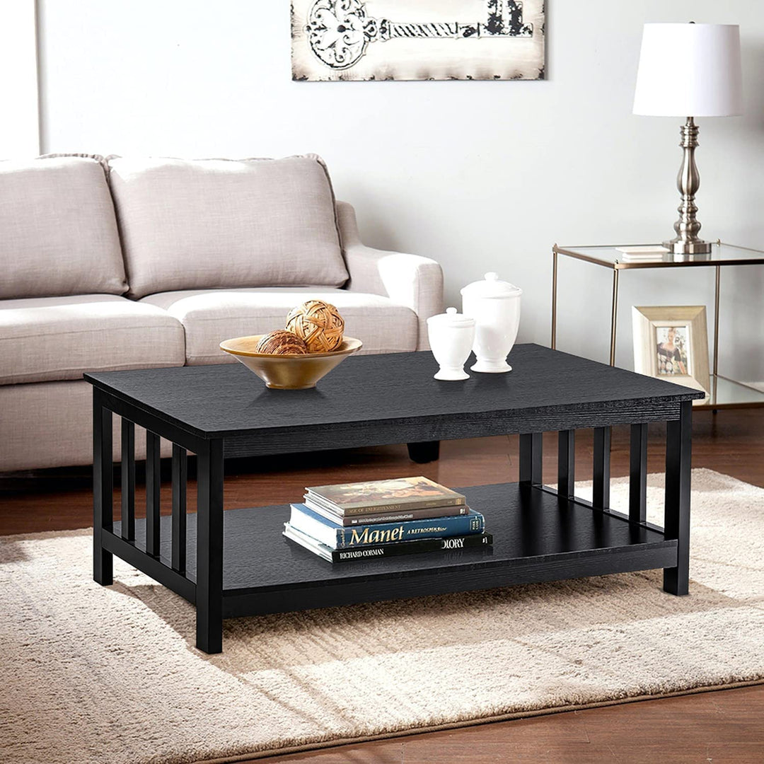 40" Black Wood Coffee Table with Shelf - Mission Style