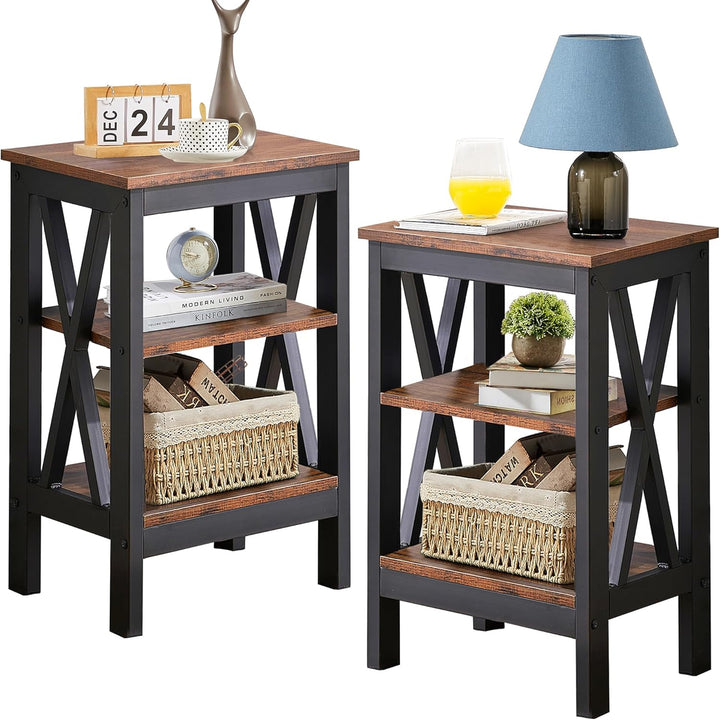 X-Design Nightstands with Storage Shelf, Set of 2 - Brown