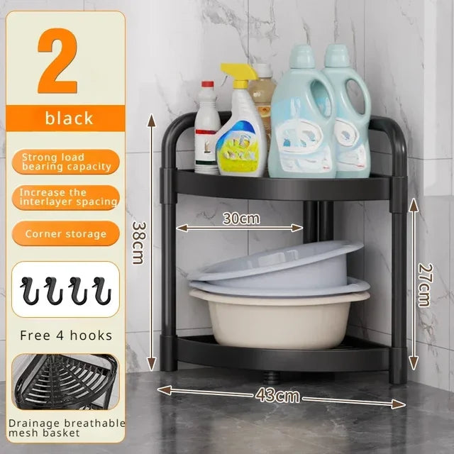 Corner Shelf Bathroom Cabinet Organizer with Multi-Tier Storage Rack for Kitchen and Toilet