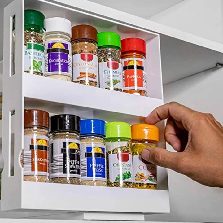 Spice Organizer Rack for Kitchen Cabinet Storage Rotating 2-Tier