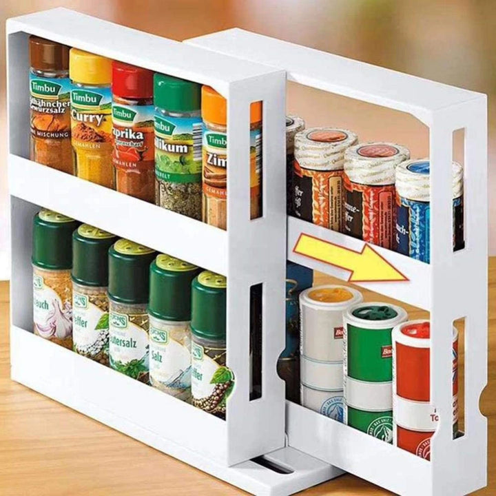 Spice Organizer Rack for Kitchen Cabinet Storage Rotating 2-Tier