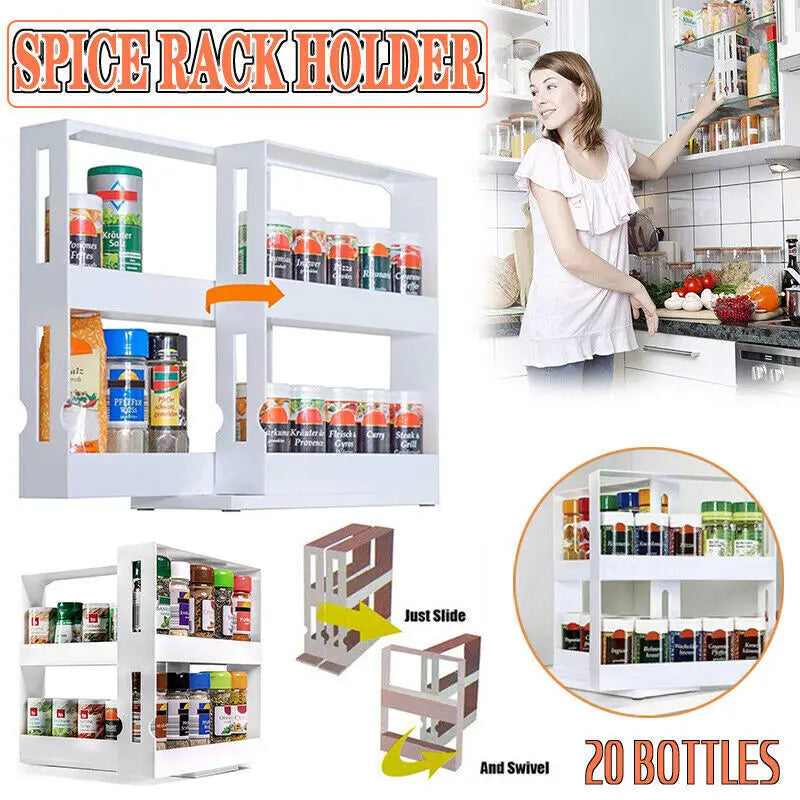 Spice Organizer Rack for Kitchen Cabinet Storage Rotating 2-Tier