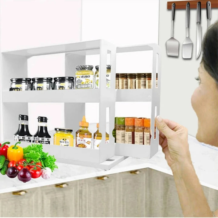 Spice Organizer Rack for Kitchen Cabinet Storage Rotating 2-Tier