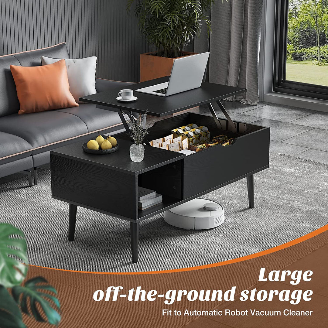  Lift Top Coffee Table with Storage Shelf and Concealed Compartment - Black