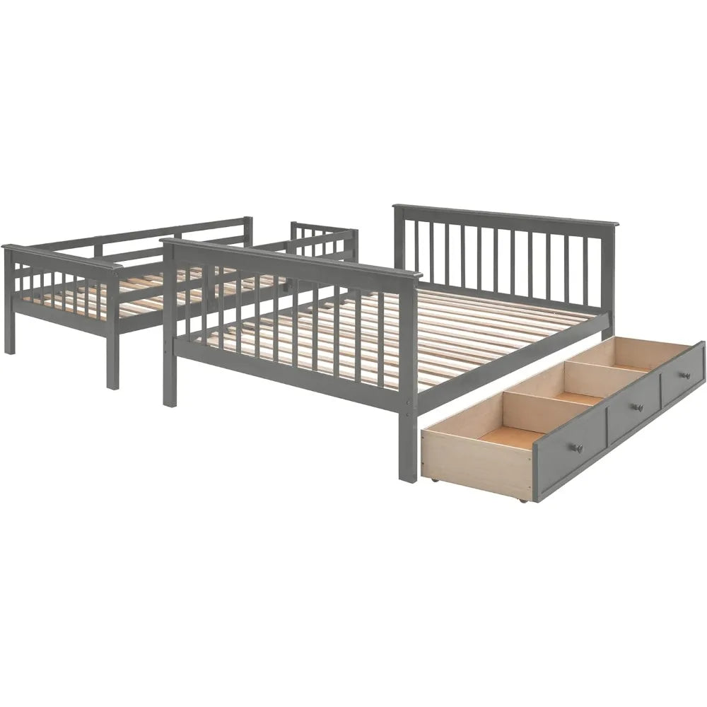 Solid Wood Twin over Full Bunk Bed with Stairway and Storage Drawers