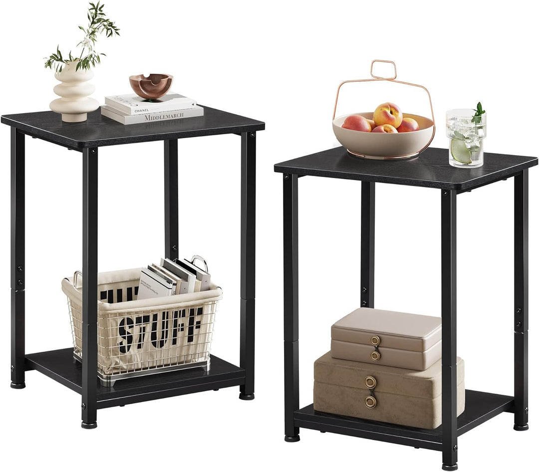 Pair of Small End Tables with Open Storage and Durable Metal Frame