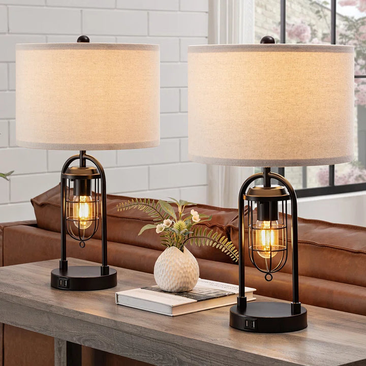 21.5" Table Lamp Set with Night Light and USB Ports