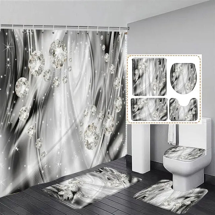 "White Floral 3D Style Shower Curtain Set with Bath Rug - Elegant Home Bathroom Decor"