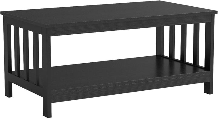 40" Black Wood Coffee Table with Shelf - Mission Style