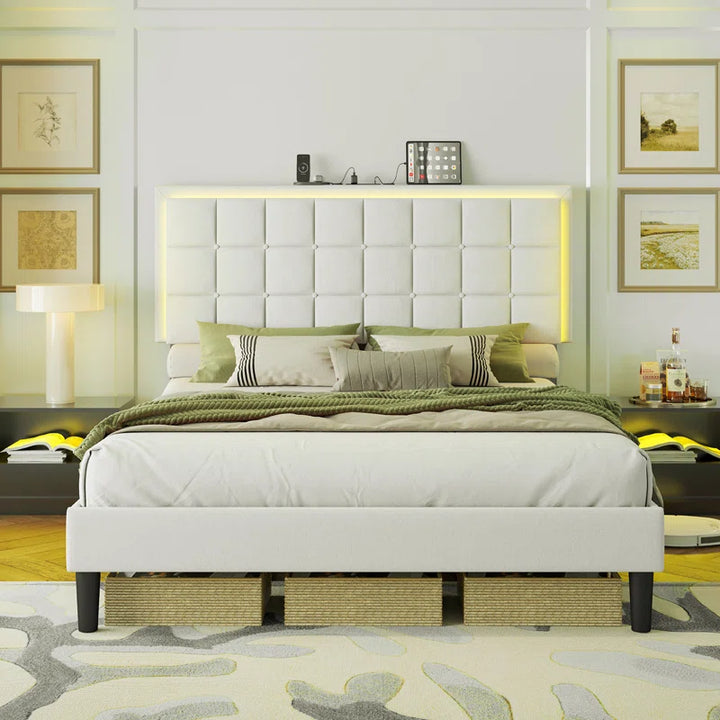 Button Tufted Platform Bed Frame with LED Lights by Berdean