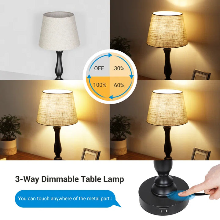 19" Black Table Lamp with USB Port and Touch Control by Labounty