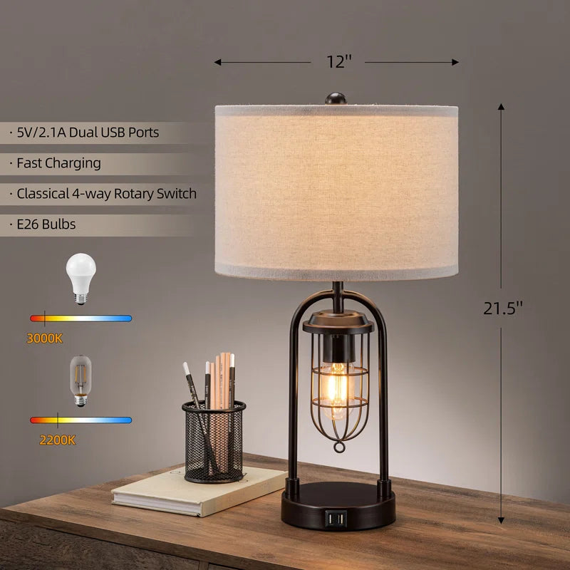 21.5" Table Lamp Set with Night Light and USB Ports