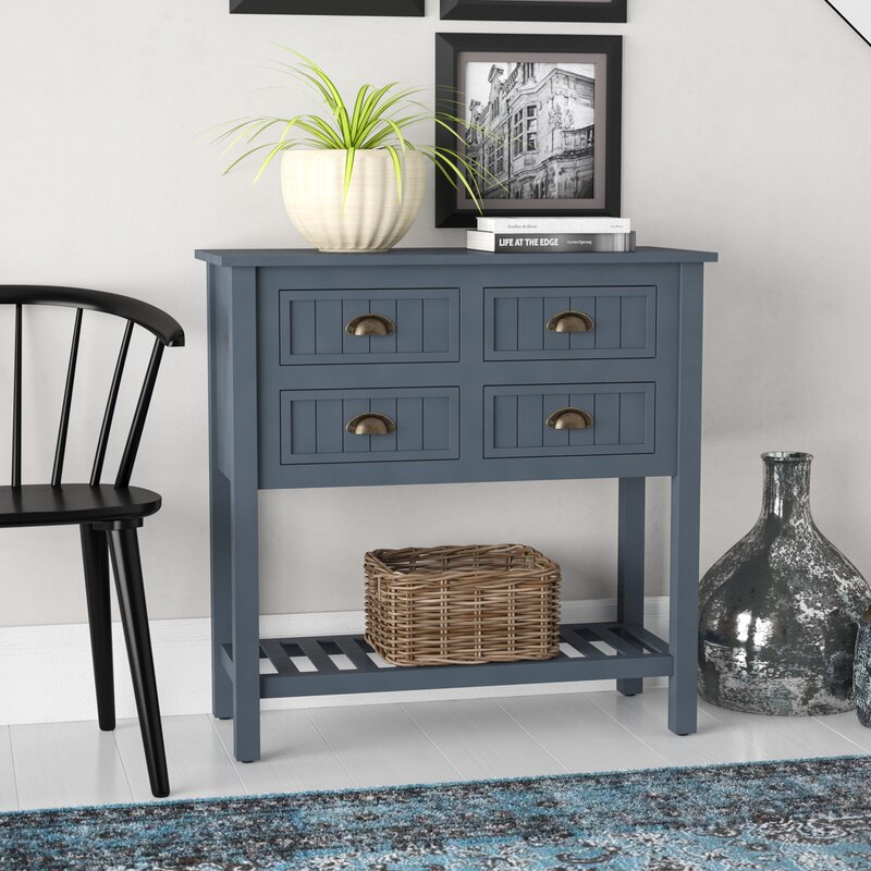 Four-Drawer Console Table with Shelf 