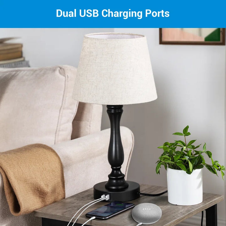 19" Black Table Lamp with USB Port and Touch Control by Labounty