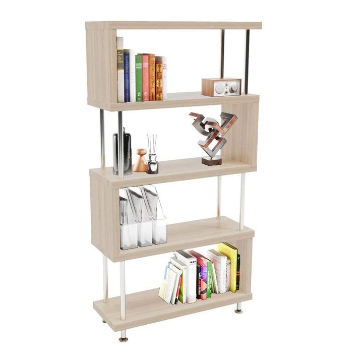 5-Tier Wooden Z-Shaped Bookcase for Home Office and Living Room