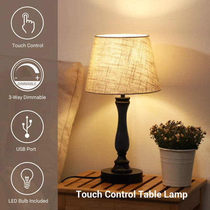 19" Black Table Lamp with USB Port and Touch Control by Labounty